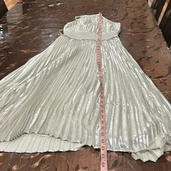 Express Metallic Pleated Halter Midi Dress - Picture 9 of 10